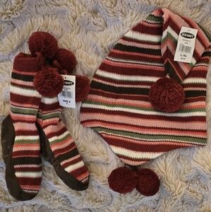 Children's 3 Pom Pom Hat, Sweater Booties Set